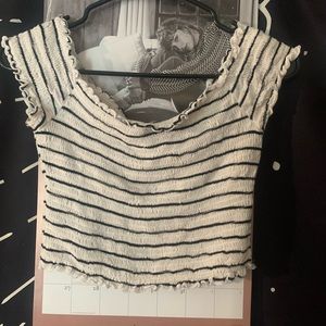 Black and White stripped rigged Off shoulder crop top